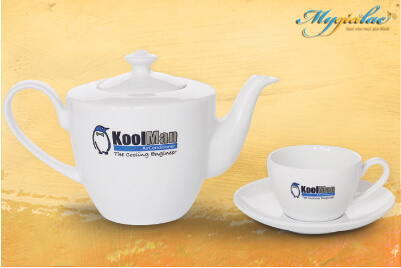 Bộ trà gốm sứ Minh Long In logo